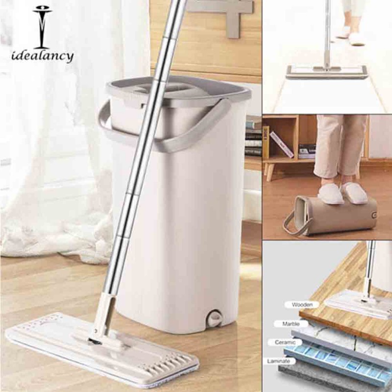 Flat Mop Bucket With Reusable Mop Pads