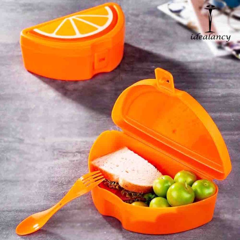 Lunch Box Orange Shape With Fork Spoon
