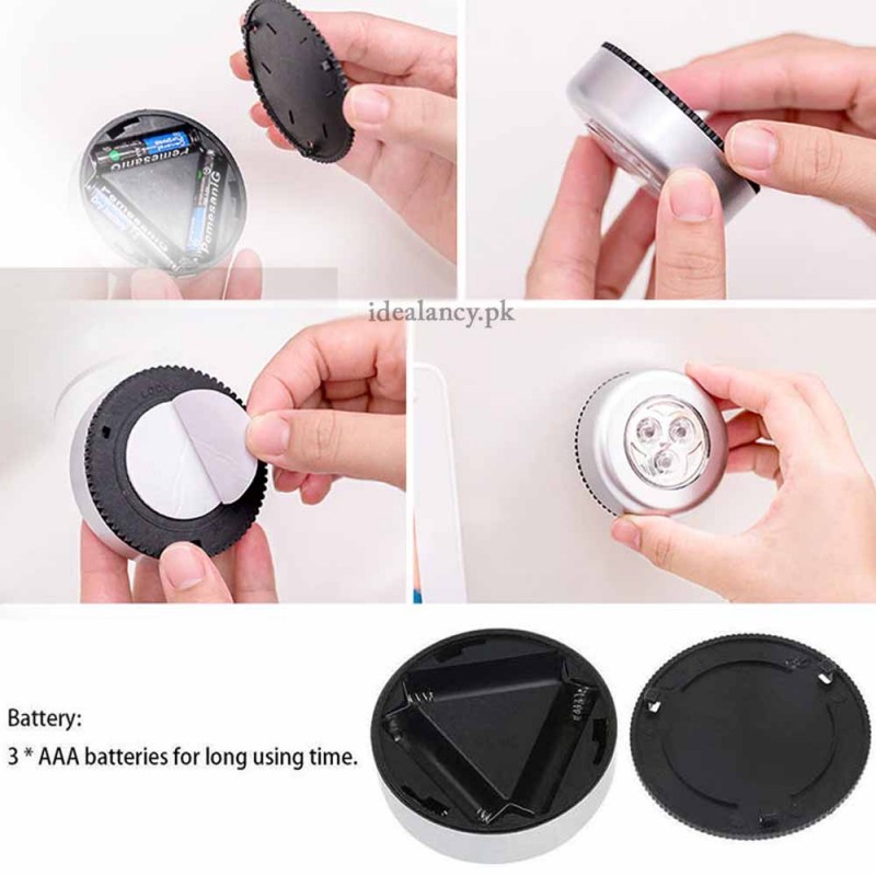 LED Push Button Tap Light Adhesive Pack Of  3