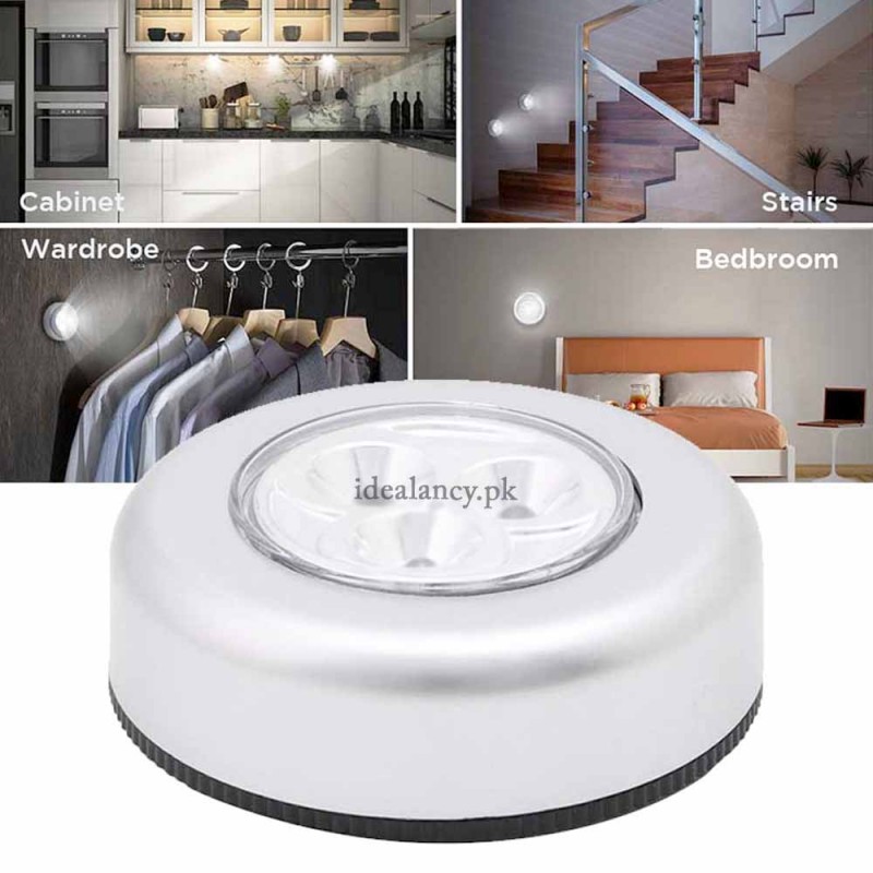 LED Push Button Tap Light Adhesive Pack Of  3
