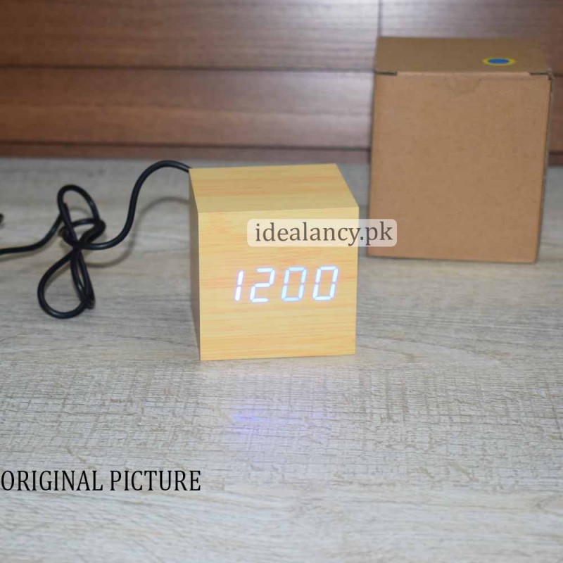 Wood LED Table Clock With Alarm & Voice Control