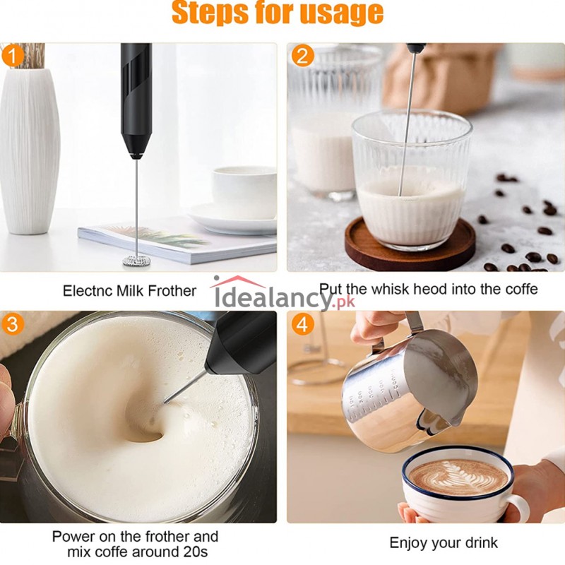 KUWAN Electric Milk Frother Rechargeable Handheld Wand Coffee Mixer for  Latte Hot Milk Eggbeater with Charging Cable