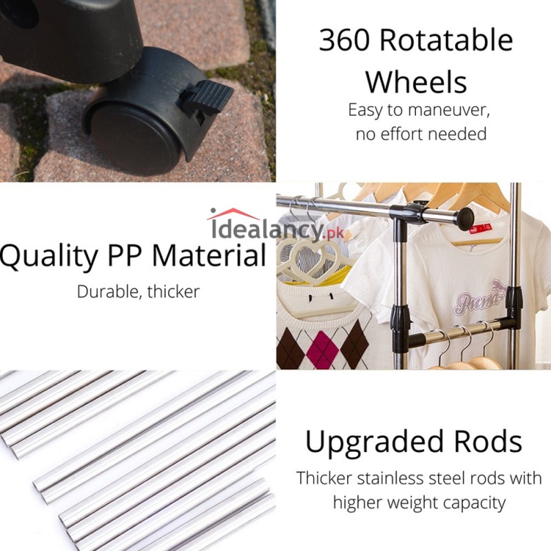 Double Pole Cloth Rail with Wheels