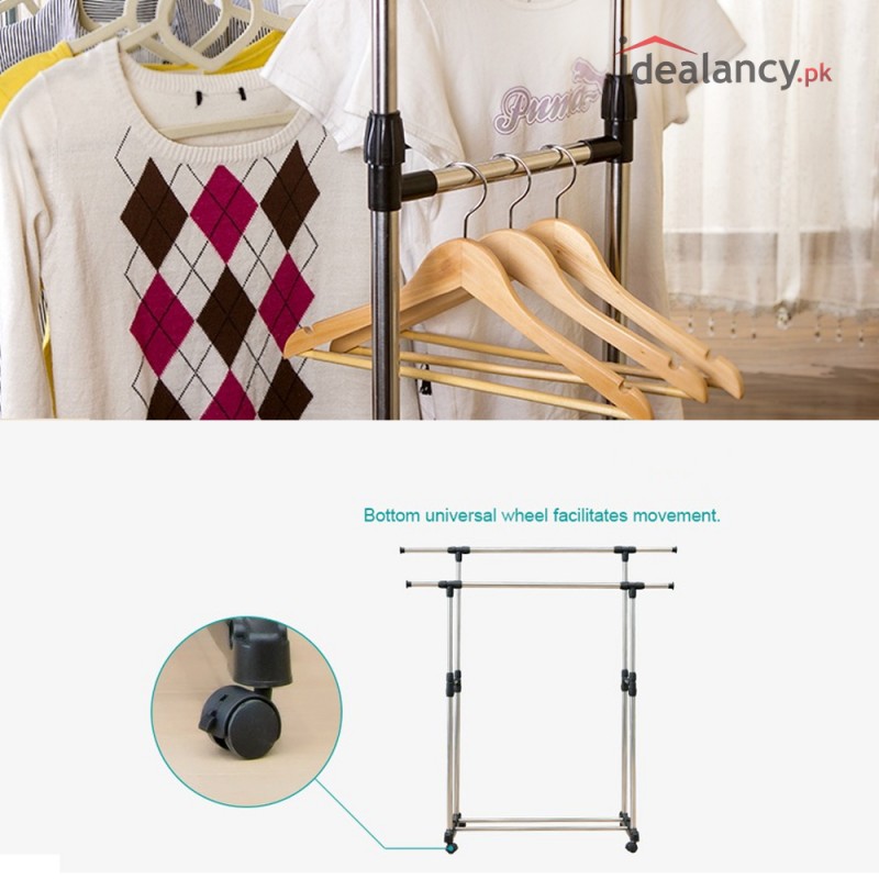 Double Pole Cloth Rail with Wheels