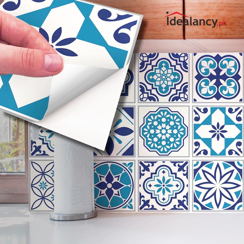 Tile Sticker Blue Moroccan Pack Of 12pcs