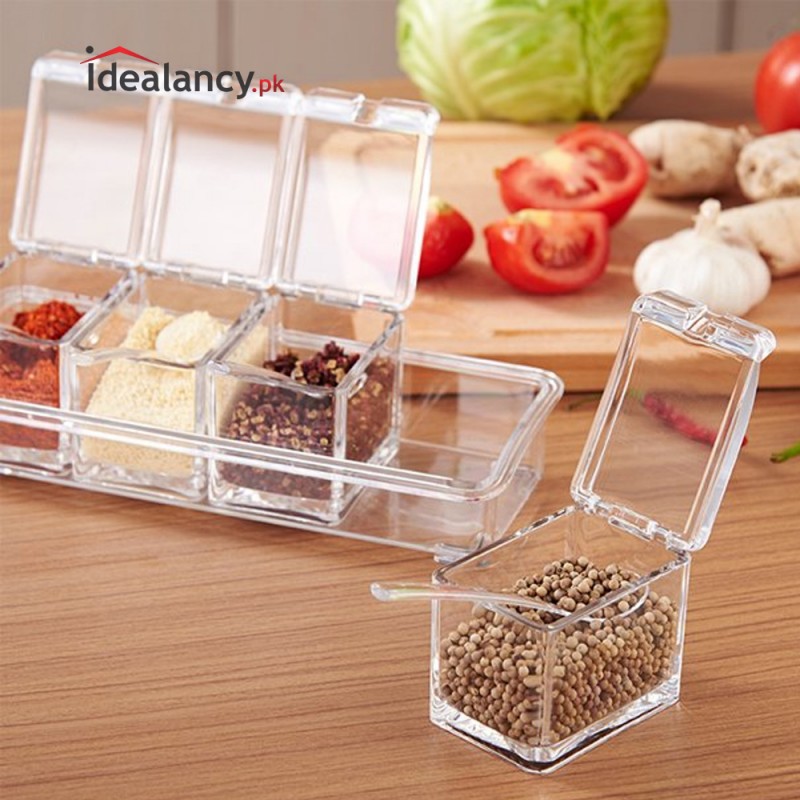 Transparent 4 Unit Spice Jar Set with Spoons