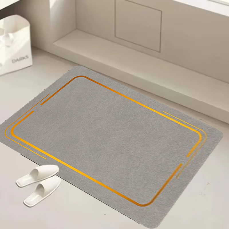 Floor Bath Mat Absorbent Non-Slip-Grey And Gold Design