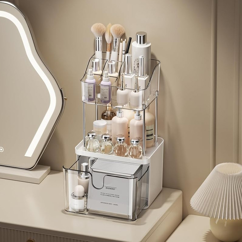 2 Layer Makeup Cosmetic Organizer With Drawer