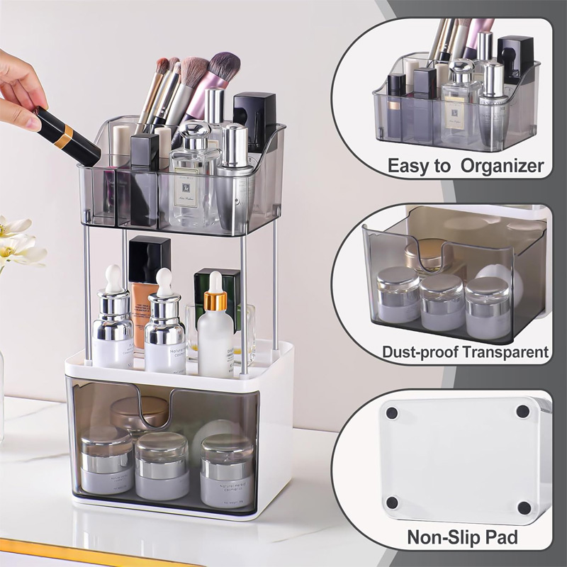 2 Layer Makeup Cosmetic Organizer With Drawer
