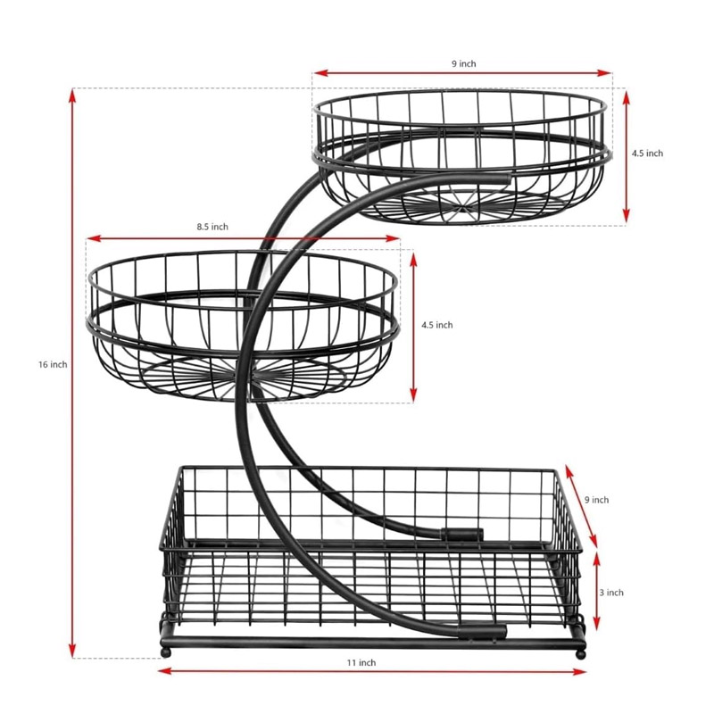 3-Tier Metal Fruit Basket Rack-Premium