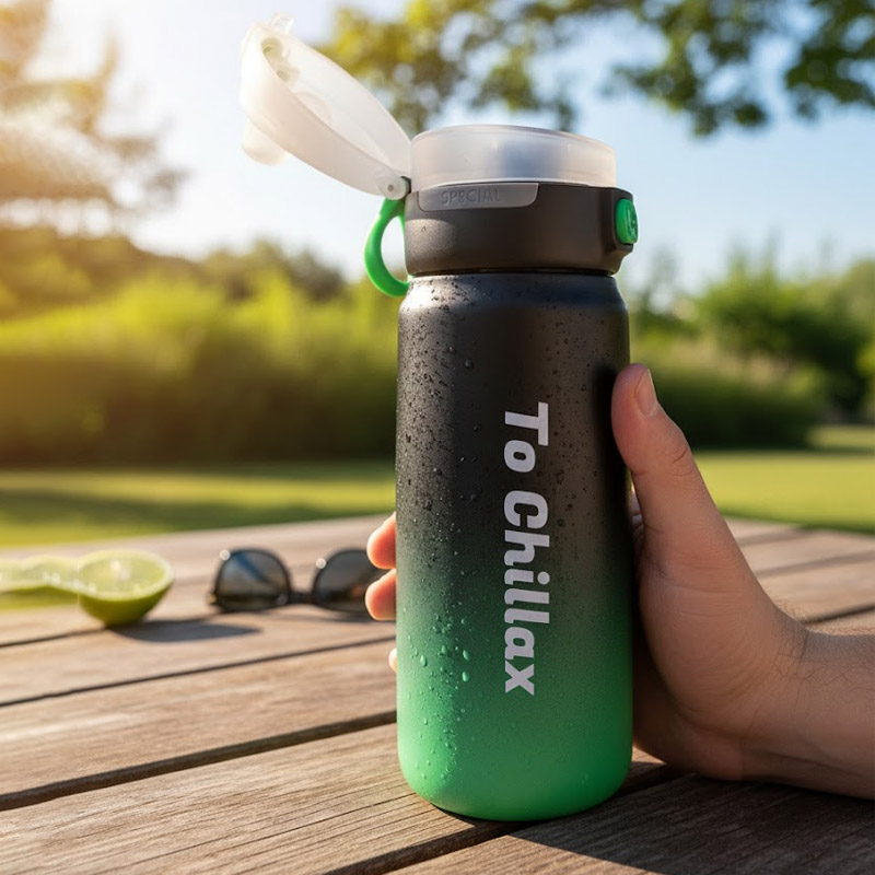 Sports Water Bottle Insulated With One Touch Lid 470 ML - To Chillax Green
