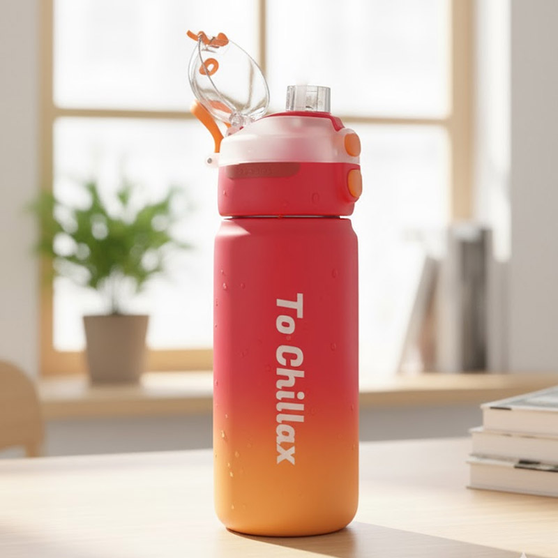 Sports Water Bottle Insulated With One Touch Lid 470 ML- To Chillax Orange