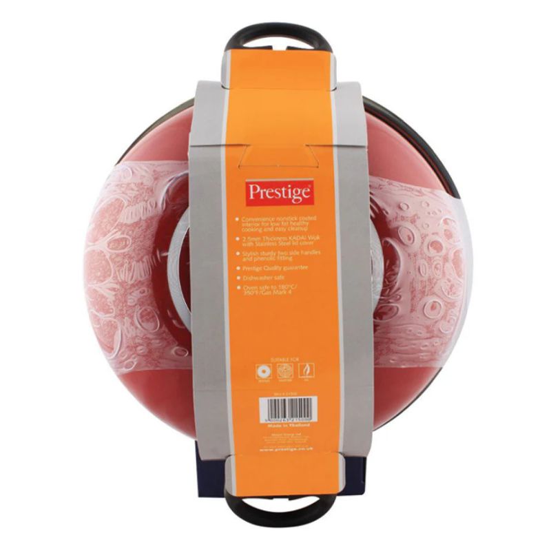 Prestige Classique 30cm Wok/Karahi Non-Stick Dual Handles with Steel Lid
