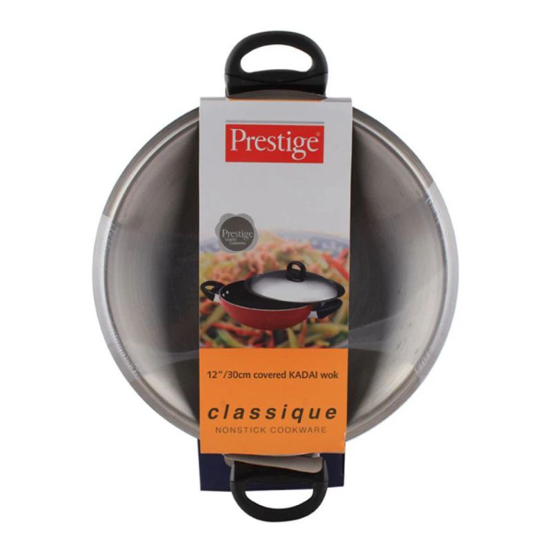 Prestige Classique 30cm Wok/Karahi Non-Stick Dual Handles with Steel Lid
