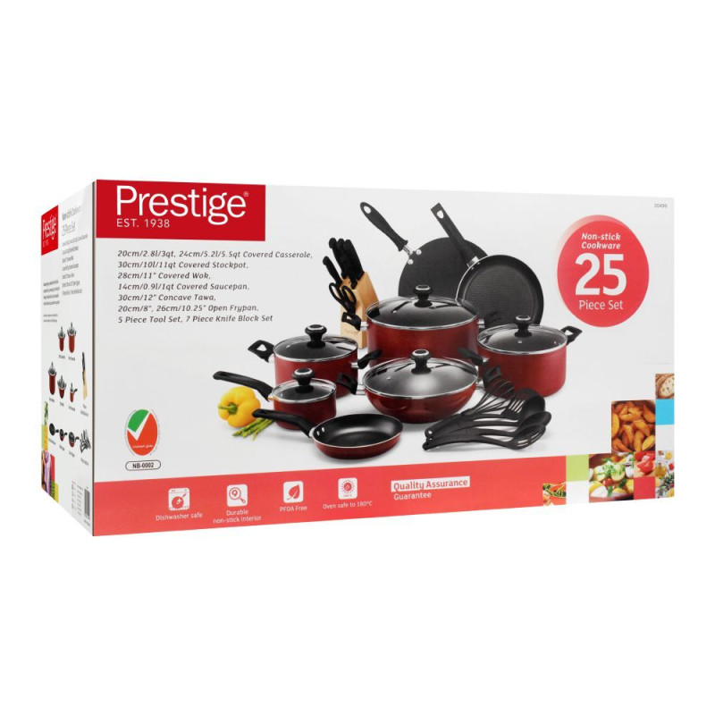 Prestige 25-Piece Non-Stick Cookware Set – Red
