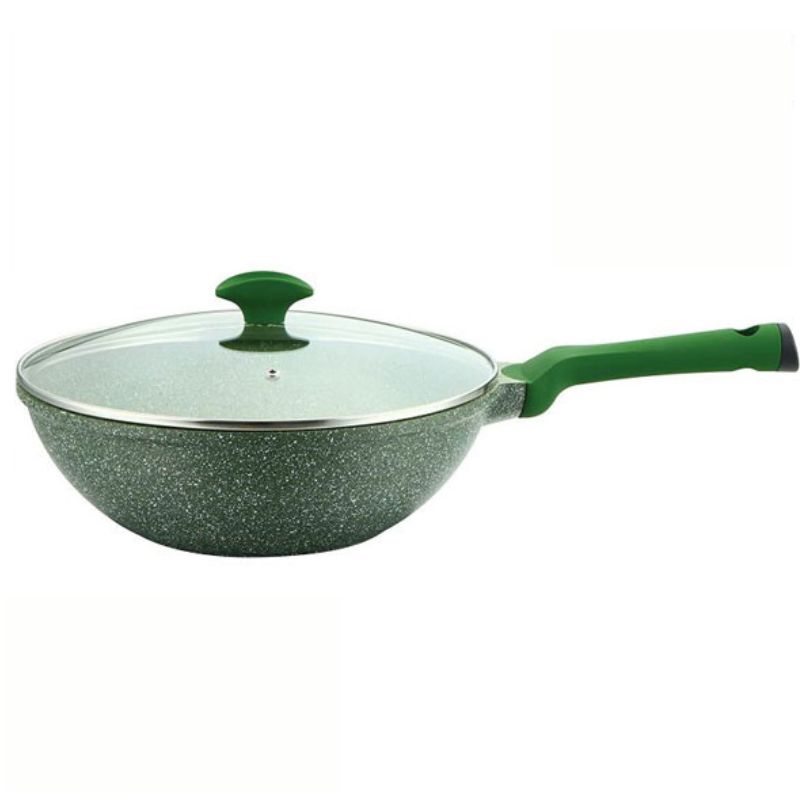 Prestige Essentials Granite 28cm Wok/Karahi Pan Non-Stick With Glass Lid