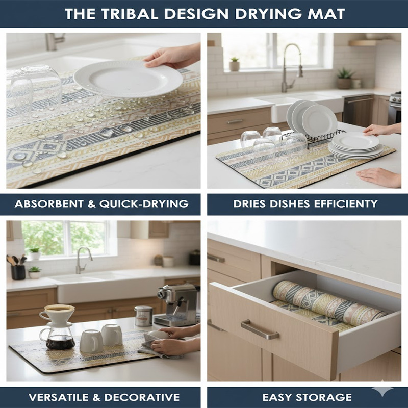 Anti-Slip Dish Drying/Dining Table Mat-Tribal Motif Design