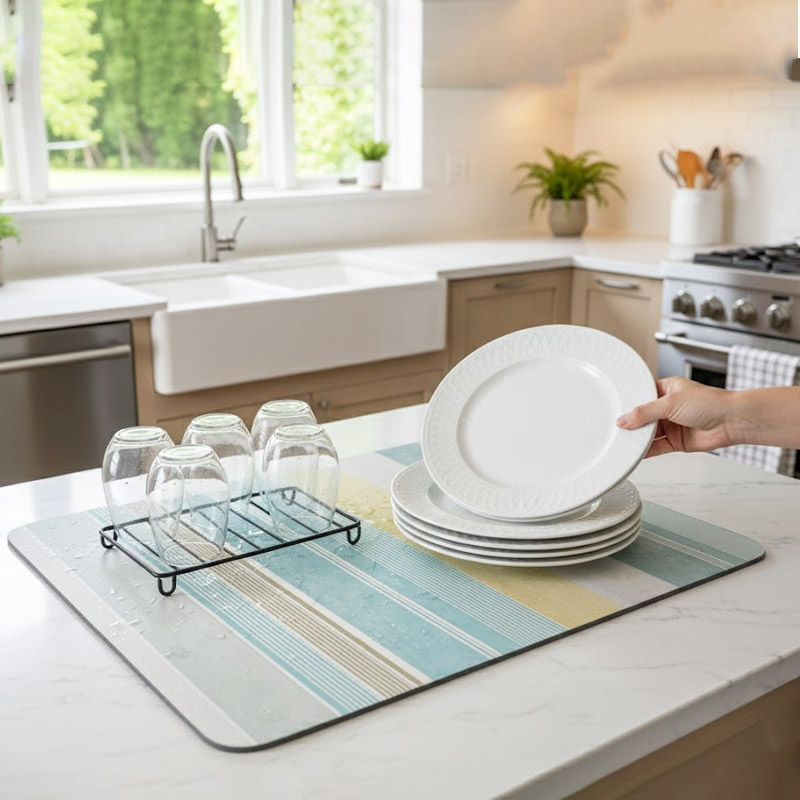Anti-Slip Dish Drying/Dining Table Mat-Vertical Stripes Design