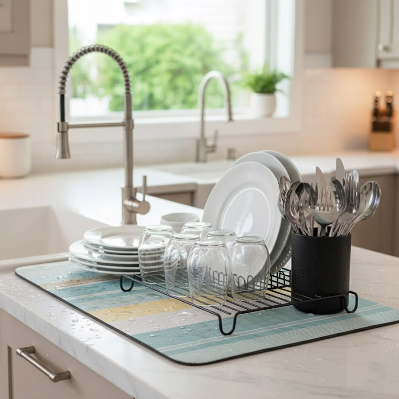 Anti-Slip Dish Drying/Dining Table Mat-Vertical Stripes Design