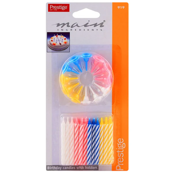 Prestige Birthday Candle Set – 24-Piece Multi-Color with Holders