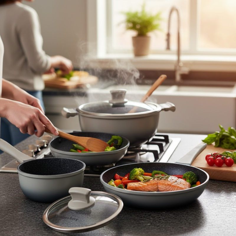 Black Granite Cookware Set 12 Piece Non-Stick Pots & Pans