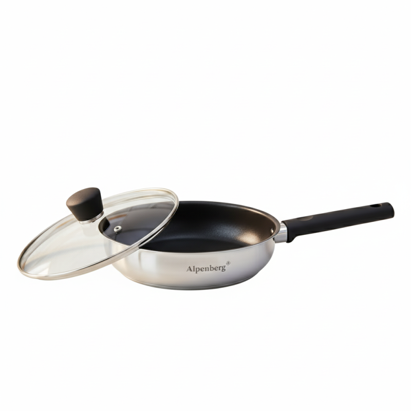Alpenberg 22cm Stainless Steel Fry Pan with Glass Lid — Non-Stick Cookware