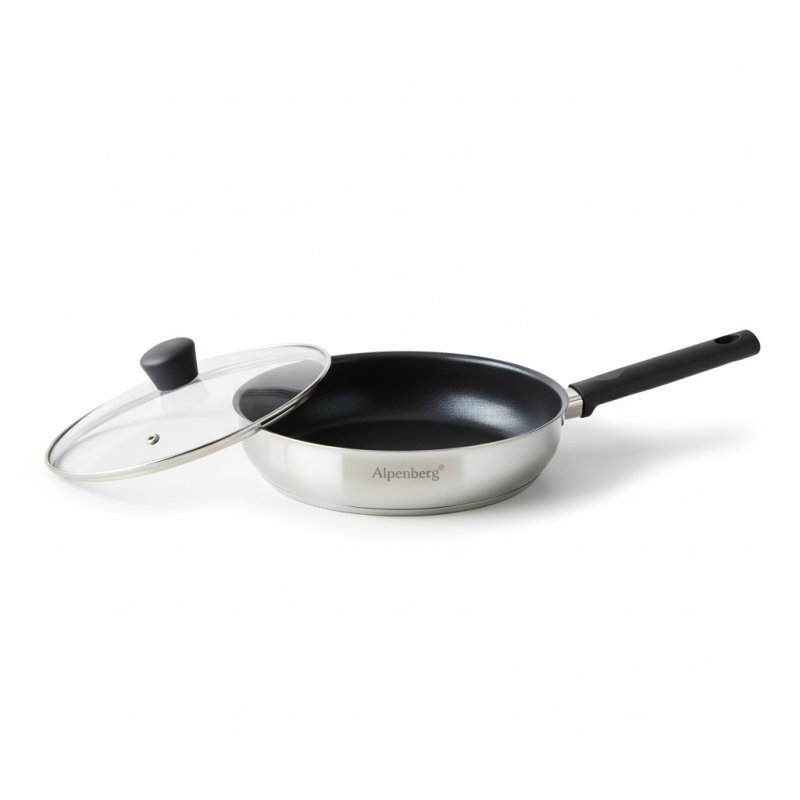 Alpenberg 24cm Stainless Steel Fry Pan with Glass Lid — Non-Stick Cookware