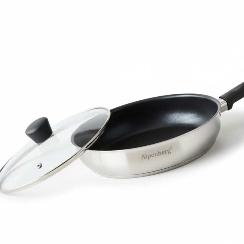 Alpenberg 24cm Stainless Steel Fry Pan with Glass Lid — Non-Stick Cookware