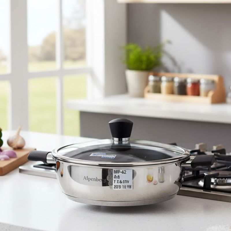 Alpenberg 28cm Stainless Steel Karahi With Glass-Lid