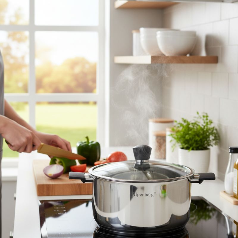 Alpenberg Stainless Steel Cooking Pot 32cm Large Casserole with Glass Lid
