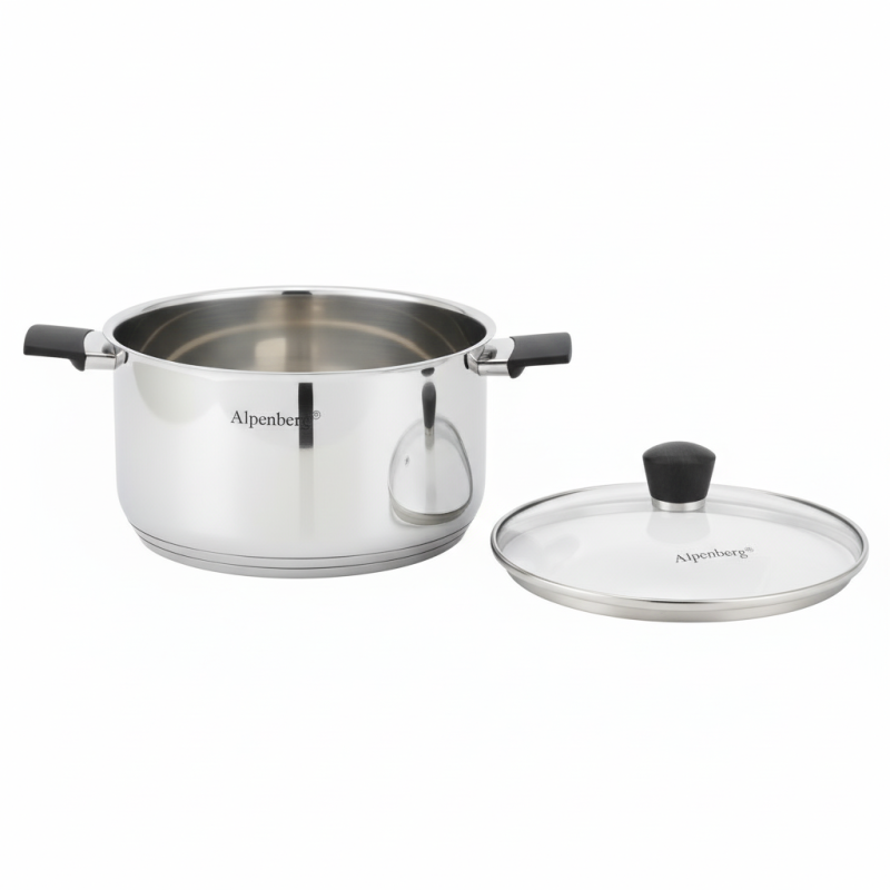 Alpenberg Stainless Steel 8-Piece Cookware Set | Pot & Pan Combo with Glass Lids