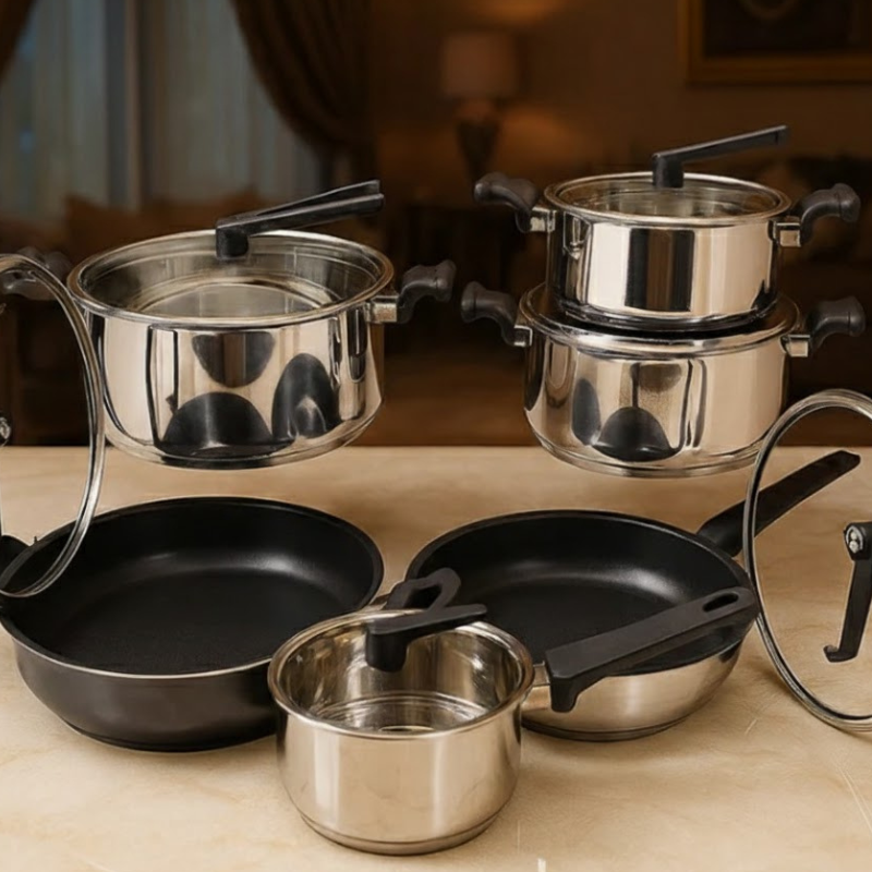 Alpenberg Granite Coated Non Stick Cookware 12 Piece Set with Glass Lids