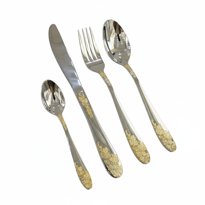 Alpenberg Stainless Steel Cutlery Set 52 Piece Modern gold floral