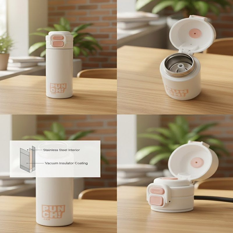 PUNCH BAR Water Bottle Insulated Sleek Thermal Flask With One-Touch Lid