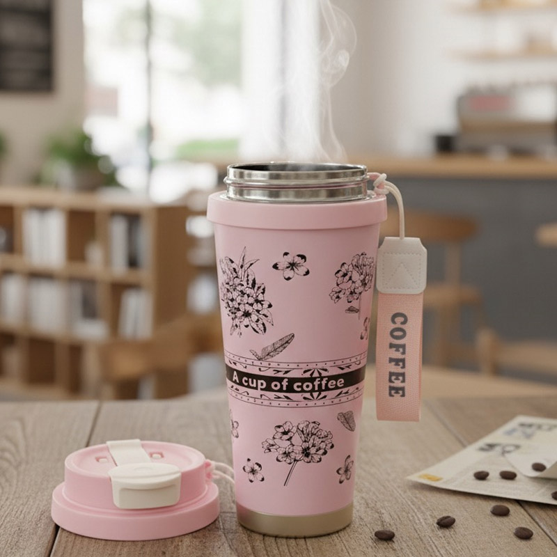 Floral Print Travel Coffee Insulated Cup
