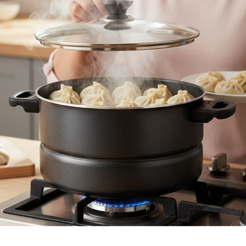 Kitchen King 26cm Steamer 'n' Cooker  2-in-1 with Glass Lid