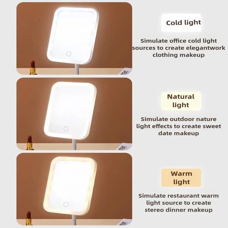 Modern Desktop Vanity Mirror 3 Color Light LED