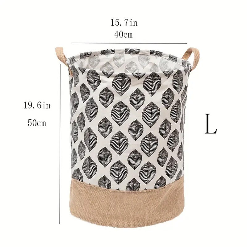 Two-Tone Foldable Laundry Basket - Leaves Pattern