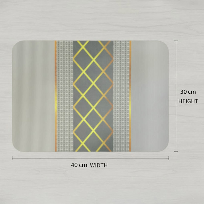 Anti-Slip Dish Drying/Dining Table Mat-Grey & Gold Accent Stripe Design