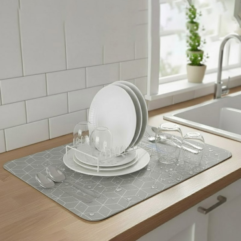 Anti-Slip Dish Drying/Dining Table Mat-Geometric Cube Pattern Design