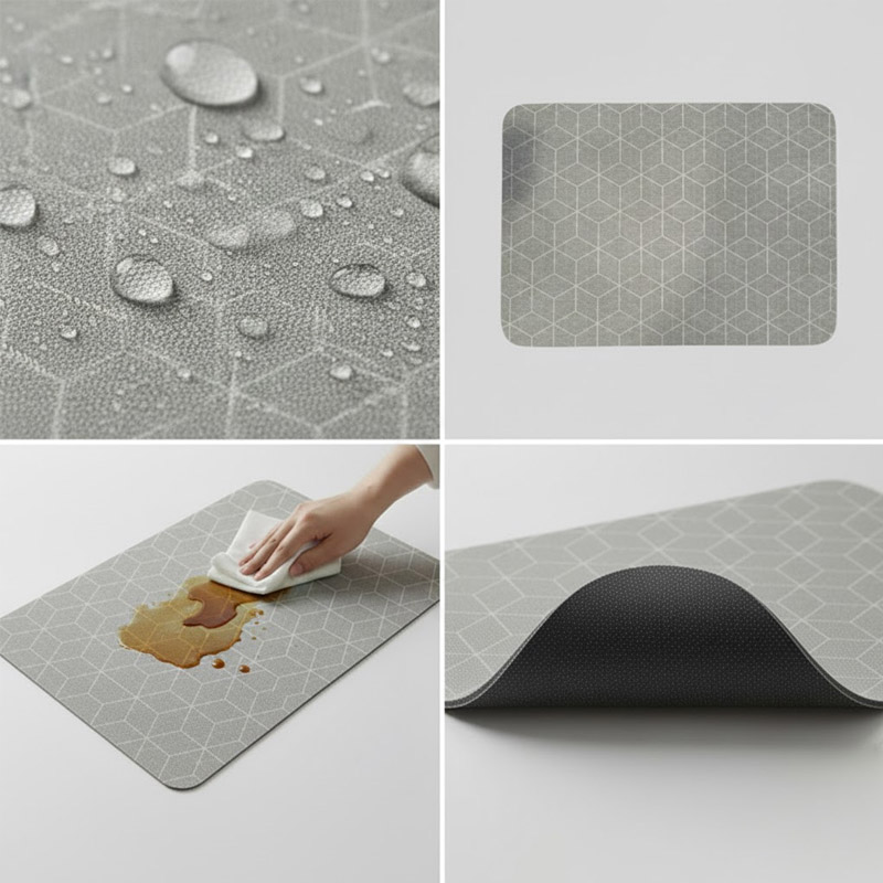 Anti-Slip Dish Drying/Dining Table Mat-Geometric Cube Pattern Design