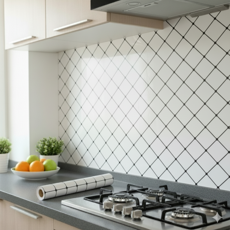 Marble Adhesive Sheet Black And White Diagonal Pattern Design