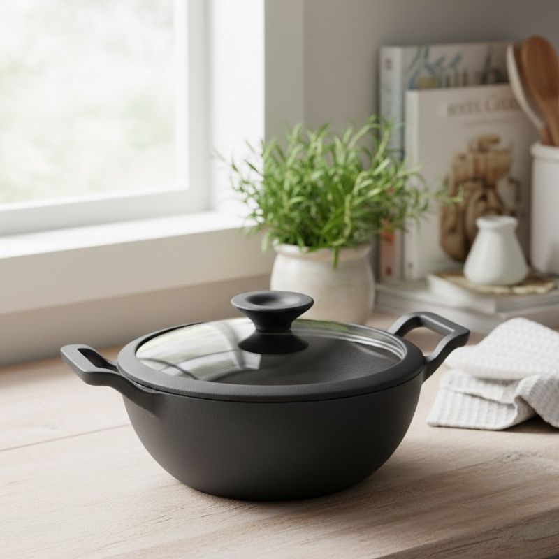 Prestige Cast Iron wok/karahi with Glass Lid 20cm
