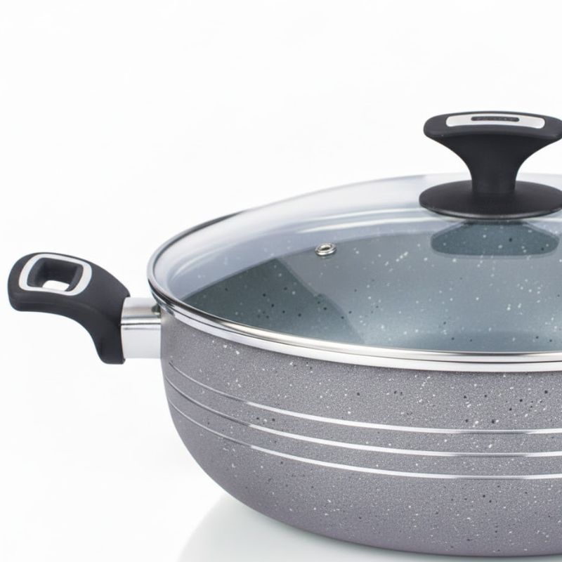 Kitchen King Marble Coated Marbelo Wok Karahi with Glass Lid 26 cm