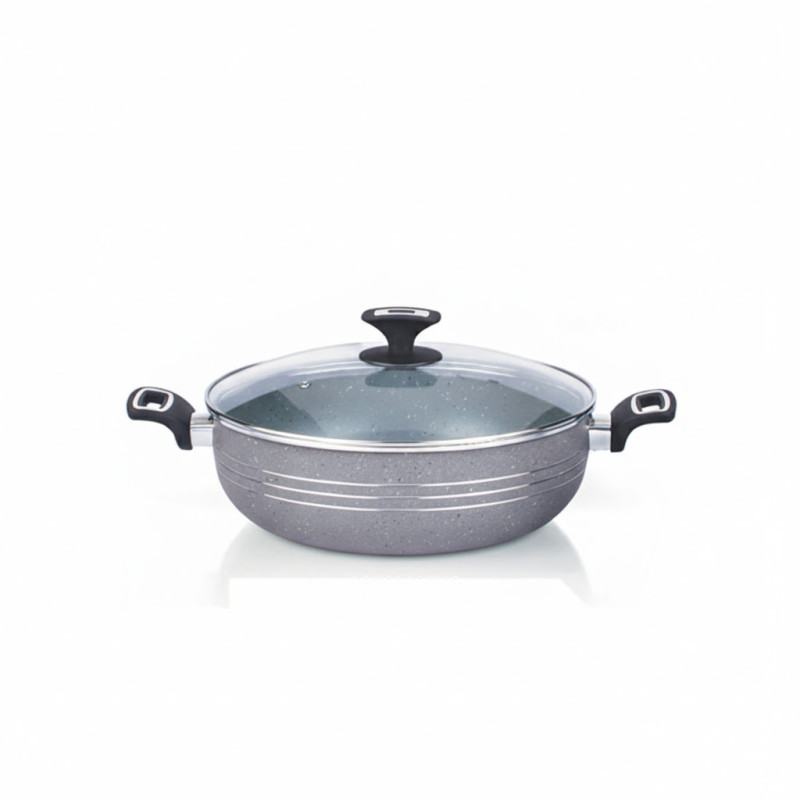 Kitchen King Marble Coated Marbelo Wok Karahi with Glass Lid 30cm