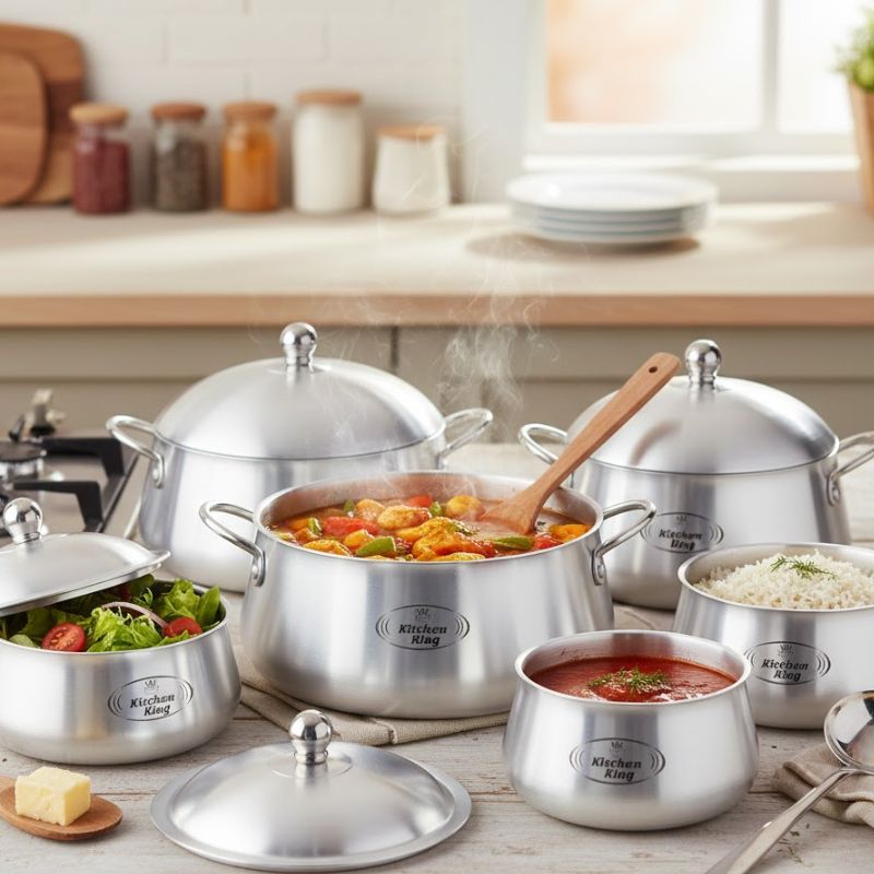 Kitchen King 10 Pieces Metal Finish Julia Belly Pot Set