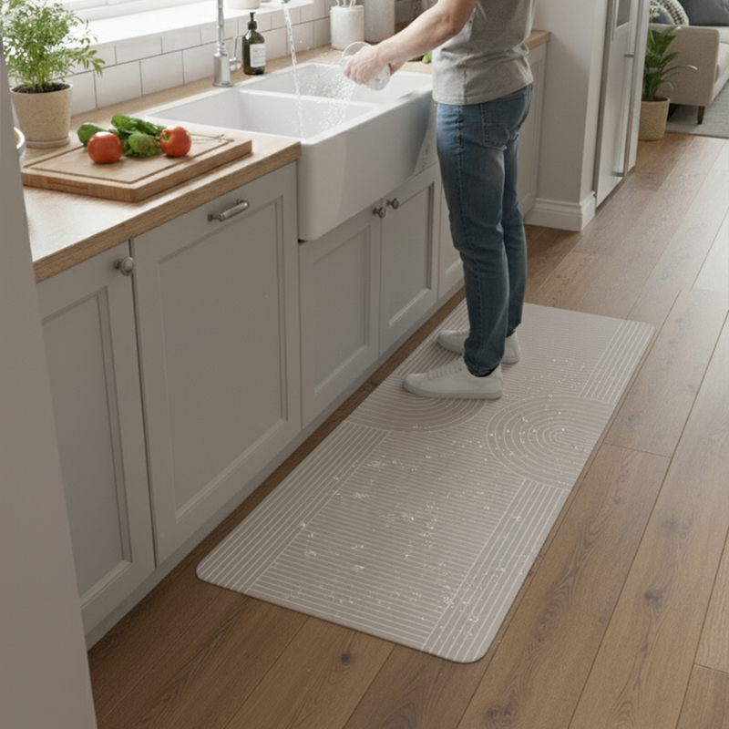 Kitchen Floor Mat Non-slip Set Of 2 Pcs - Abstract Wavy Pattern Design