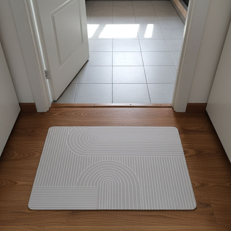 Kitchen Floor Mat Non-slip Set Of 2 Pcs - Abstract Wavy Pattern Design