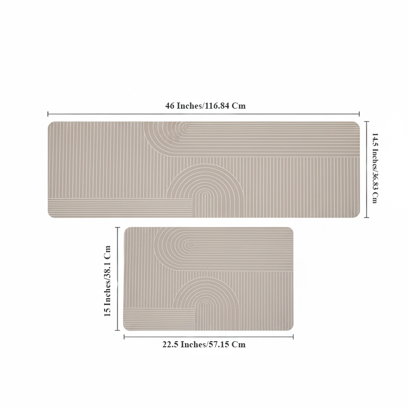 Kitchen Floor Mat Non-slip Set Of 2 Pcs - Abstract Wavy Pattern Design