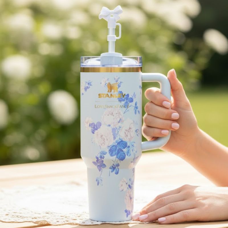 Stanley 40 OZ Tumbler Love Shack Fancy Quencher Everblooming Rosettes Gift Box Edition